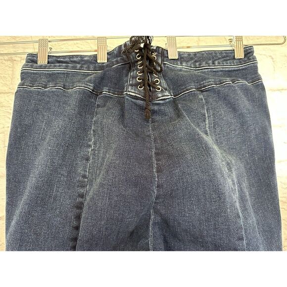 We The Free Flare Curvy Jeans Womens 34 Blue Mid-Rise Lace-Back Cotton Stretch - Picture 4 of 9